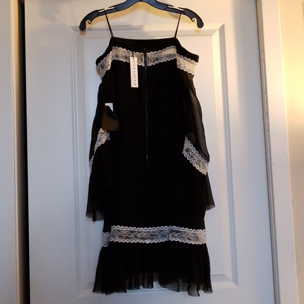 Willie Cold Shoulder Lace Trim Silk Dress